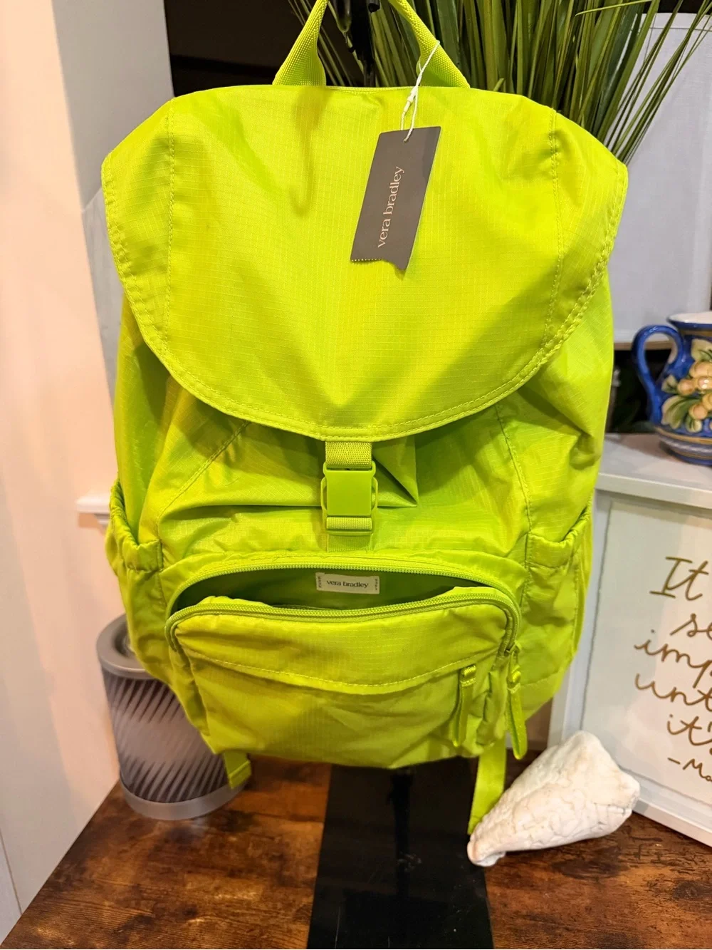 Vera Bradley Lime Green Backpack with Front Pocket